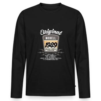 Modell 1989 - Männer Premium Bio Langarmshirt - Schwarz - Vorne - Nico (187cm)