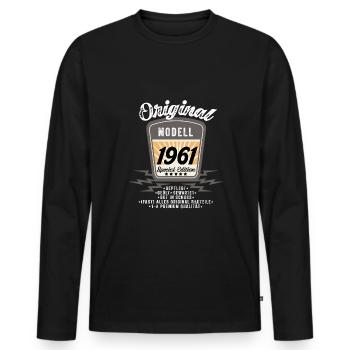 Modell 1961 - Männer Premium Bio Langarmshirt - Schwarz - Vorne - Nico (187cm)