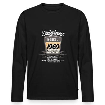 Modell 1969 - Männer Premium Bio Langarmshirt - Schwarz - Vorne - Nico (187cm)