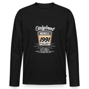 Modell 1991 - Männer Premium Bio Langarmshirt - Schwarz - Vorne - Nico (187cm)