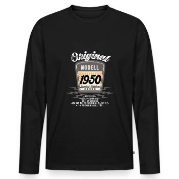 Modell 1950 - Männer Premium Bio Langarmshirt - Schwarz - Vorne - Nico (187cm)