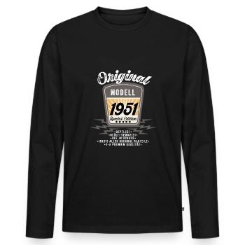 Modell 1951 - Männer Premium Bio Langarmshirt - Schwarz - Vorne - Nico (187cm)