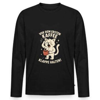 Café Tais-toi chat fatigué - T-shirt manches longues Premium bio Homme - noir - Devant - Nico (187cm)