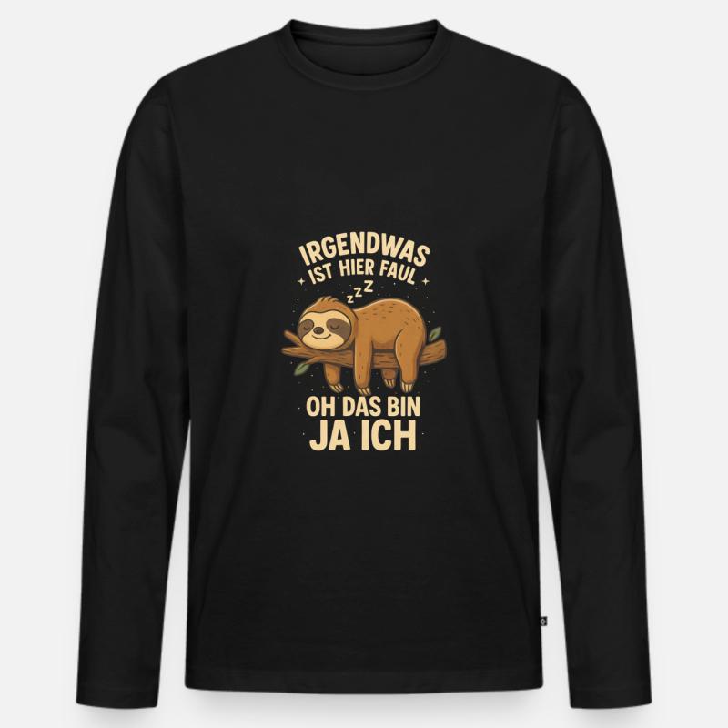 Faultier Büro Spruch faul - Männer Premium Bio Langarmshirt - Schwarz