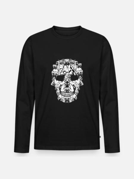 Boxer-Hund TotenschädelHalloween - Männer Premium Bio Langarmshirt - Schwarz