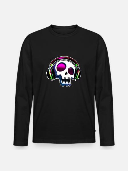 Crâne fou avec casque Art - T-shirt manches longues Premium bio Homme - noir