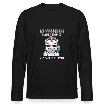 Komm Noch Näher & Es Klatscht Glitzer Mittelfinger - Männer Premium Bio Langarmshirt - Schwarz - Vorne - Nico (187cm)