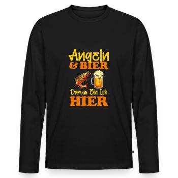 Angeln und Bier darum bin ich hier-Angler - Männer Premium Bio Langarmshirt - Schwarz - Vorne - Nico (187cm)