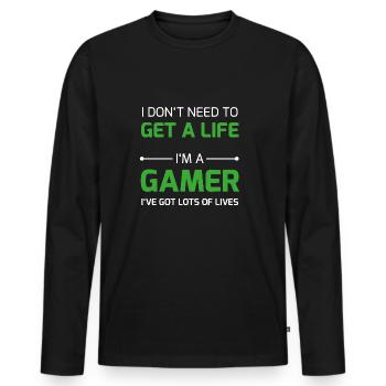 Gamer Vie / Respawn vie geek gamer ballot Plus - T-shirt manches longues Premium bio Homme - noir - Devant - Nico (187cm)