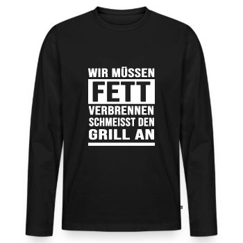 Grillen BBQ Grillmaster grillt "verbrennt Fett" - Männer Premium Bio Langarmshirt - Schwarz - Vorne - Nico (187cm)