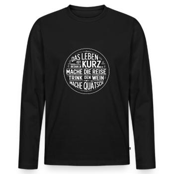 Das Leben ist eine kurze Reise - nutze die Zeit - Männer Premium Bio Langarmshirt - Schwarz - Vorne - Nico (187cm)