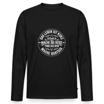 Das Leben ist eine kurze Reise - nutze die Zeit - Männer Premium Bio Langarmshirt - Schwarz - Vorne - Nico (187cm)