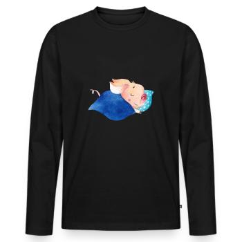 Schweinchen Schwein Minischwein Ferkel Schlafend - Männer Premium Bio Langarmshirt - Schwarz - Vorne - Nico (187cm)