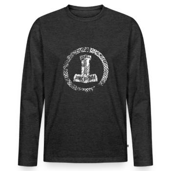 Wikinger, Vikings, Odin, Thor, Ragnar, Ivar - Männer Premium Bio Langarmshirt - Anthrazit meliert - Vorne - Nico (187cm)