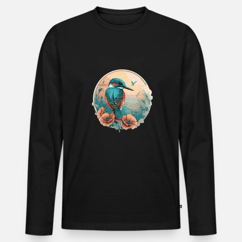 Eisvogel Vogelfreunde - Männer Premium Bio Langarmshirt - Schwarz