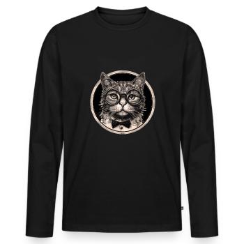 Chat steampunk - T-shirt manches longues Premium bio Homme - noir - Devant - Nico (187cm)