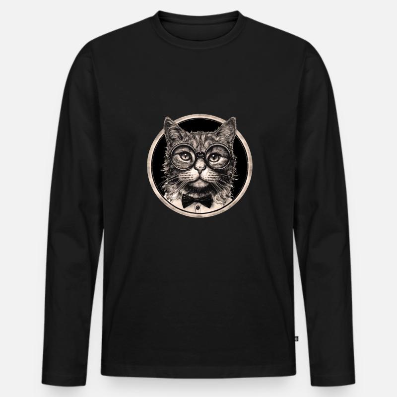 Steampunk Katze - Männer Premium Bio Langarmshirt - Schwarz