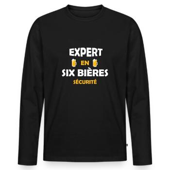 Expert en six bières sécurité Cadeau Informatique - T-shirt manches longues Premium bio Homme - noir - Devant - Nico (187cm)