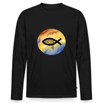 Jésus, Christ, Dieu, la foi, l'église, le chrétien - T-shirt manches longues Premium bio Homme - noir - Devant - Nico (187cm)