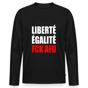Liberté Égalité fck afd - Männer Premium Bio Langarmshirt - Schwarz - Vorne - Nico (187cm)