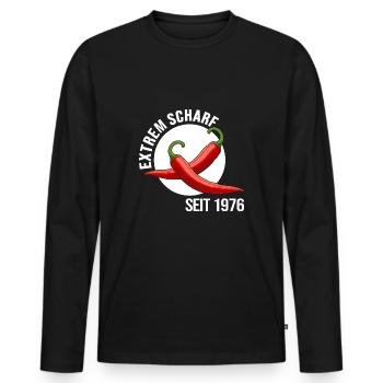 1976 geburtstag jubiläum extrem scharf - Männer Premium Bio Langarmshirt - Schwarz - Vorne - Nico (187cm)