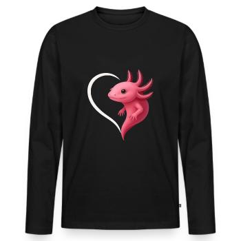 Mignon axolotl avec coeur - T-shirt manches longues Premium bio Homme - noir - Devant - Nico (187cm)