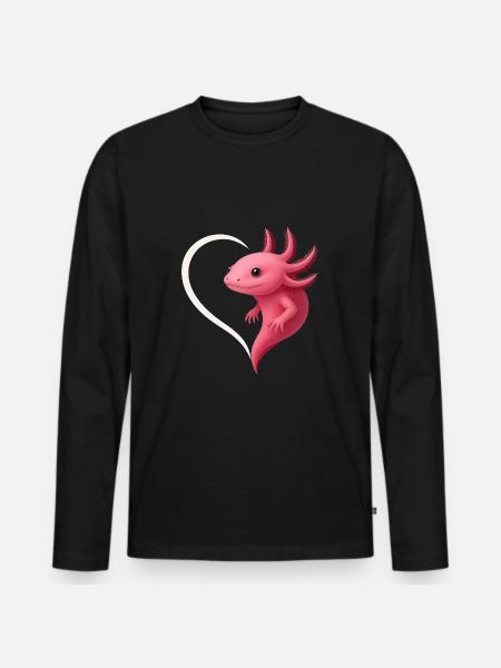 Cute Axolotl with Heart - Men's Premium Organic Long Sleeve Shirt - black