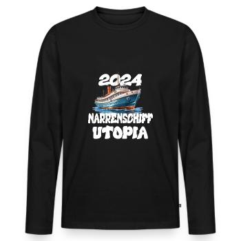L’Utopie de la Nef des Fous, citation de Franz Josef Strauss - T-shirt manches longues Premium bio Homme - noir - Devant - Nico (187cm)