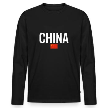 China Chinese Flag Chinese - Men's Premium Organic Long Sleeve Shirt - black - Front - Nico (187cm)