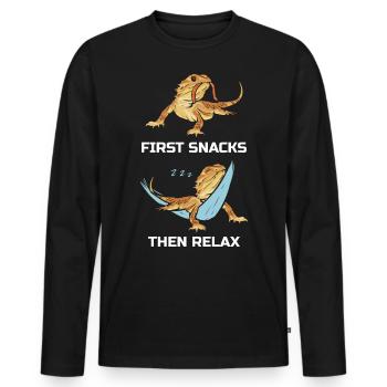 Premières collations puis détendez-vous Dragon barbu - T-shirt manches longues Premium bio Homme - noir - Devant - Nico (187cm)