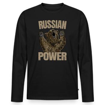 Russian Bear Power Russia Saying Gym - Men's Premium Organic Long Sleeve Shirt - black - Front - Nico (187cm)