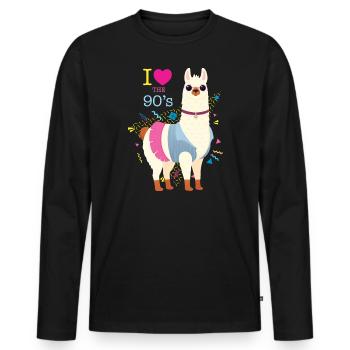I Love The 90's, Alpaca, Llama, Retro, Vintage - T-shirt manches longues Premium bio Homme - noir - Devant - Nico (187cm)