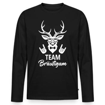 Team Bräutigam Hirsch - Männer Premium Bio Langarmshirt - Schwarz - Vorne - Nico (187cm)
