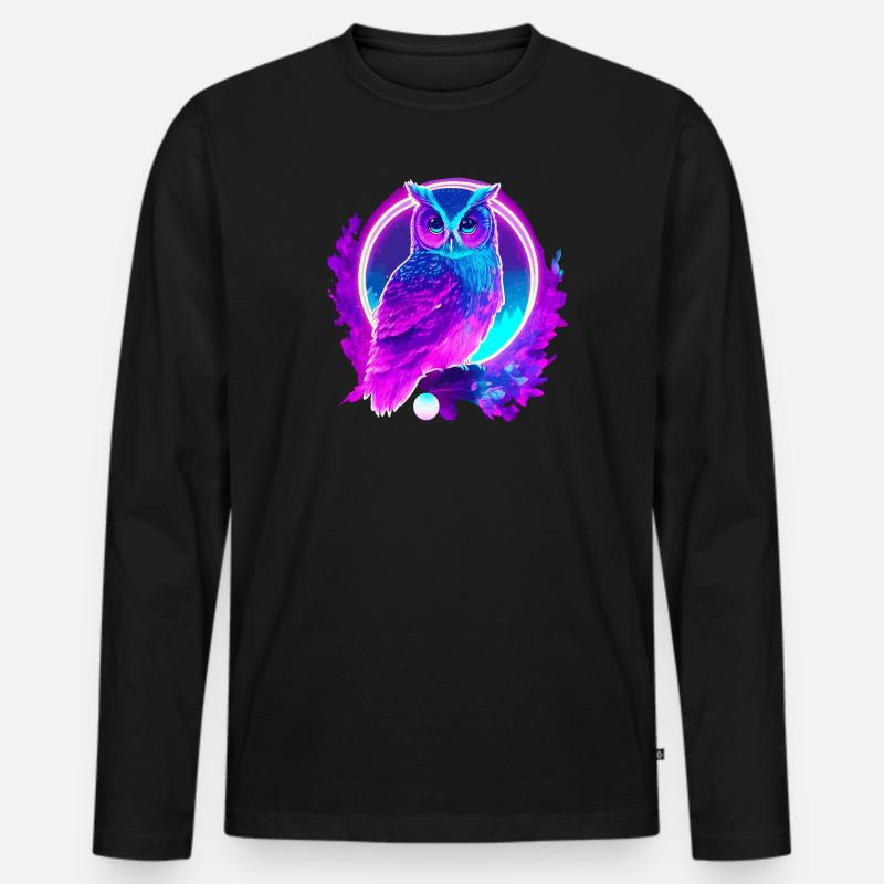 Eule Neon Moon Synthwave - Männer Premium Bio Langarmshirt - Schwarz