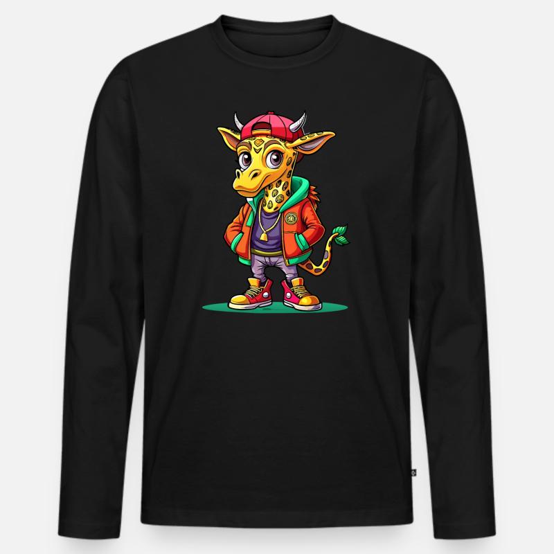 Giraffen-Parade: Coole Giraffe - Männer Premium Bio Langarmshirt - Schwarz