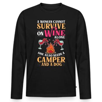 Camping Wine Drinker Beginner Camper Hiking - Men's Premium Organic Long Sleeve Shirt - black - Front - Nico (187cm)