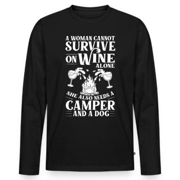 Camping Wine Drinker Beginner Camper Hiking - Men's Premium Organic Long Sleeve Shirt - black - Front - Nico (187cm)
