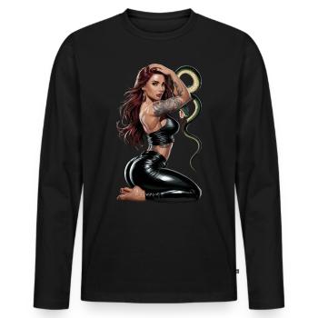 Tätowierte Rothaarige Frau mit Schlange - Männer Premium Bio Langarmshirt - Schwarz - Vorne - Nico (187cm)