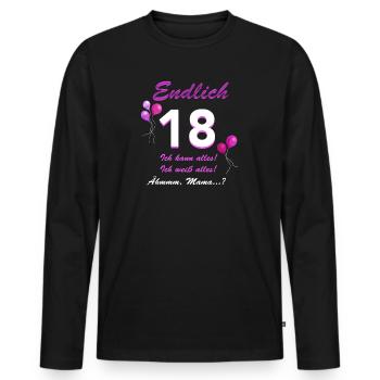 Endlich 18 Ich Kann Alles Ich Weiß Alles - Männer Premium Bio Langarmshirt - Schwarz - Vorne - Nico (187cm)