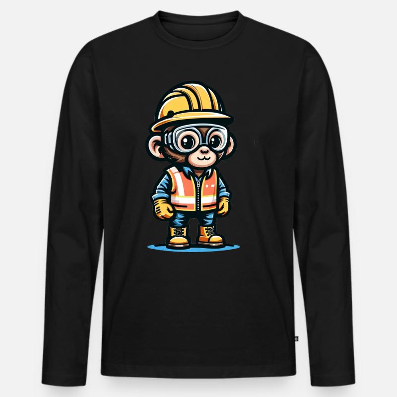 Cute Monkey Construction Worker - Men's Premium Organic Long Sleeve Shirt - black