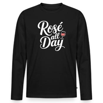 Rosé toute la journée Vin rosé Devise du vin - T-shirt manches longues Premium bio Homme - noir - Devant - Nico (187cm)