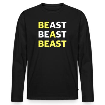 Sei ein Beaty | Fitness, Bodybuilding, Protein - Männer Premium Bio Langarmshirt - Schwarz - Vorne - Nico (187cm)
