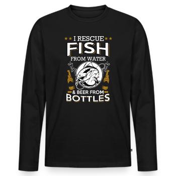 I rescue fish and beer - cadeaux pêcheur - pêche - T-shirt manches longues Premium bio Homme - noir - Devant - Nico (187cm)