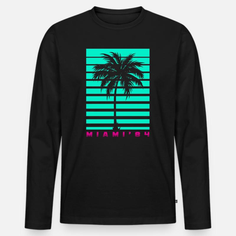 Miami Palm Tree Retro - Männer Premium Bio Langarmshirt - Schwarz