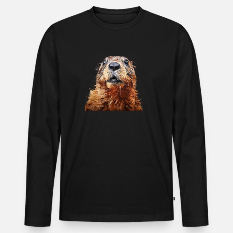 Murmeltier schaut erschreckt - Männer Premium Bio Langarmshirt - Schwarz