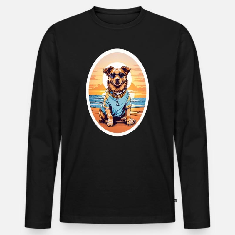 Hund am Strand - Männer Premium Bio Langarmshirt - Schwarz