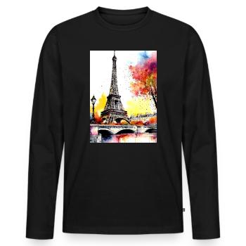 Eiffelturm im Herbst Aquarell - Männer Premium Bio Langarmshirt - Schwarz - Vorne - Nico (187cm)
