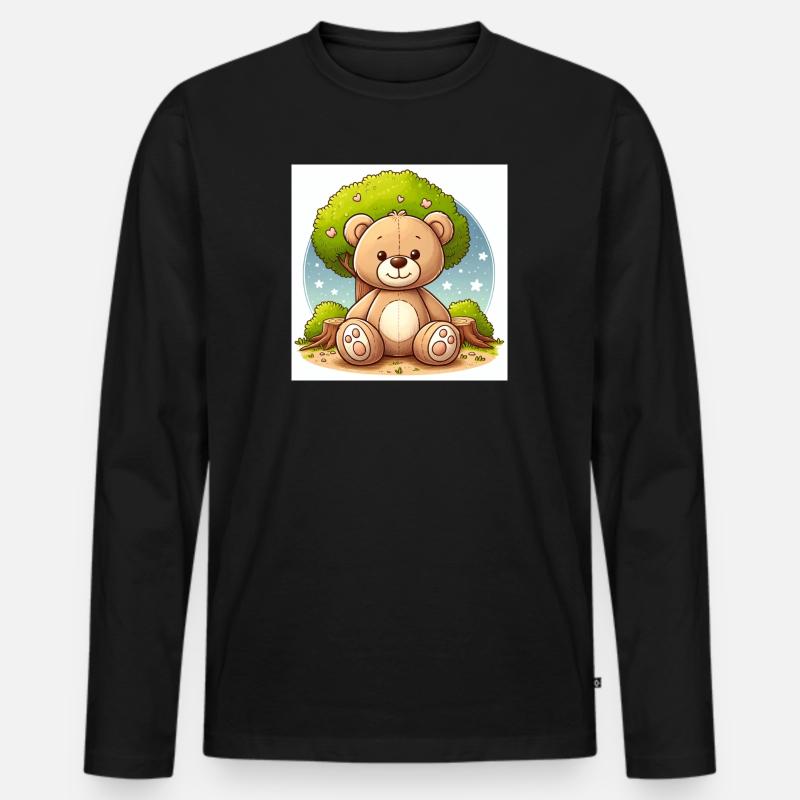 Teddybär vor einem Baum - Männer Premium Bio Langarmshirt - Schwarz