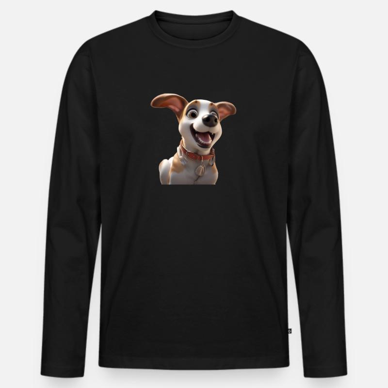 Glücklicher Hund - Männer Premium Bio Langarmshirt - Schwarz