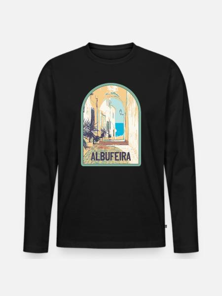 Picturesque street in Albufeira's old town - Men's Premium Organic Long Sleeve Shirt - black